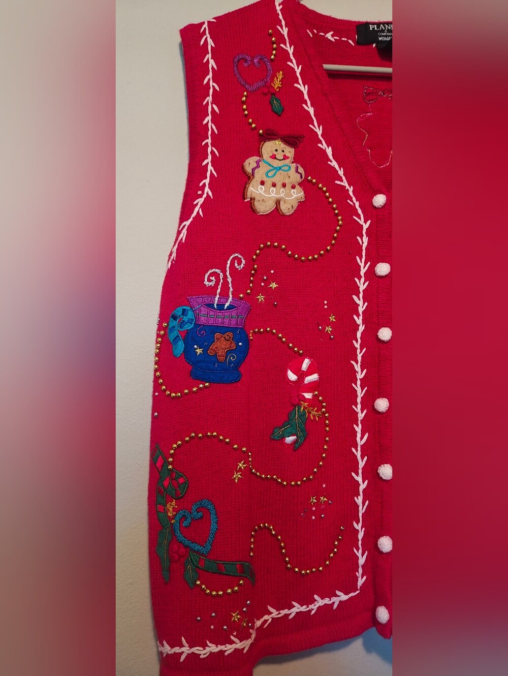 Planet Woman Red Gingerbread Holiday Sweater Vest Size 2X - Picture 2 of 7